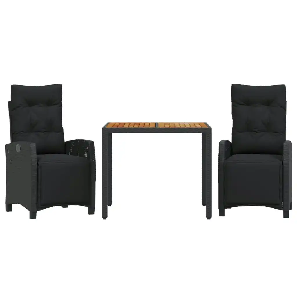 3 Piece Garden Dining Set with Cushions Black Poly Rattan 3212906