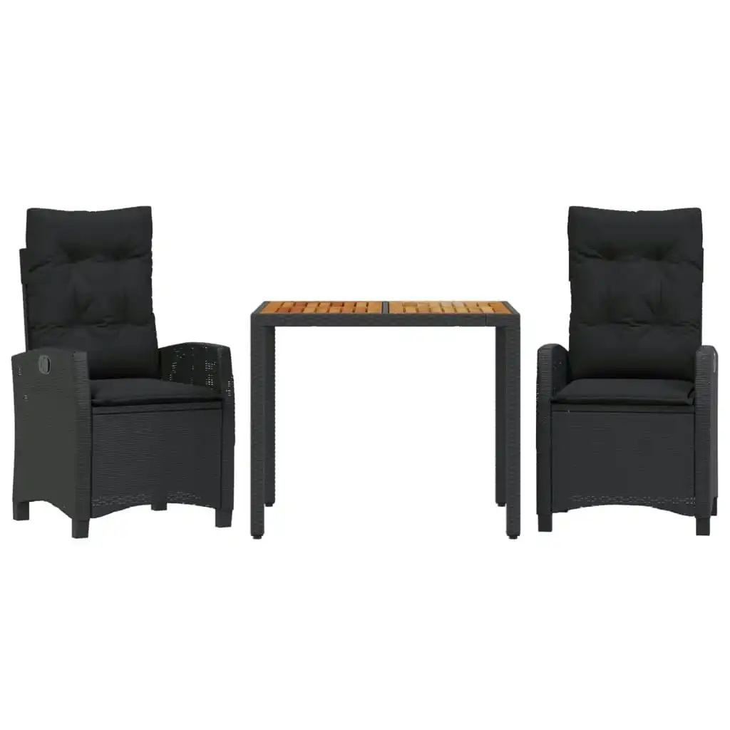 3 Piece Garden Dining Set with Cushions Black Poly Rattan 3212662