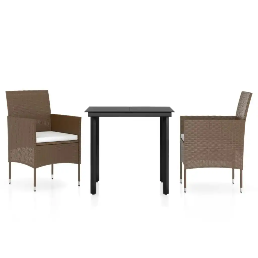 3 Piece Garden Dining Set with Cushions Brown and Black 3099299