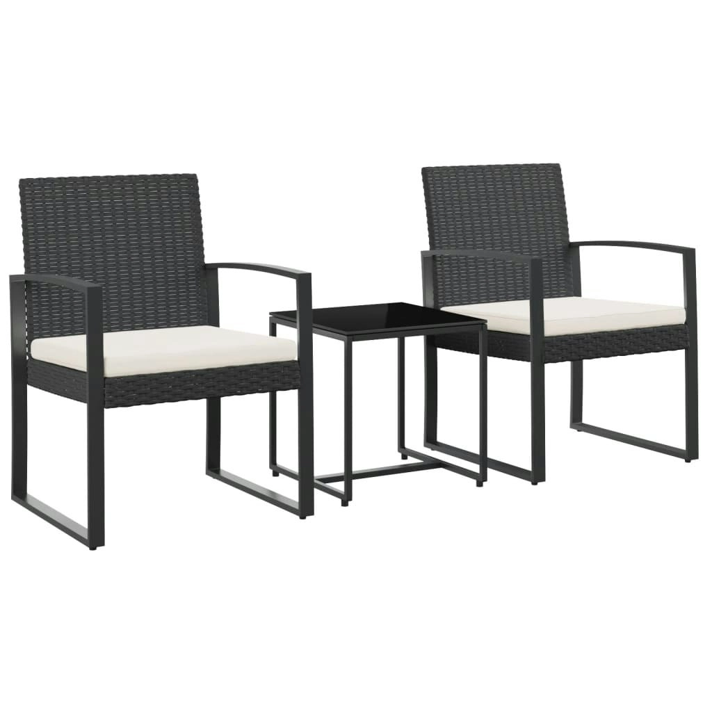 3 piece Garden Dining Set with Cushions Black PP Rattan 360206