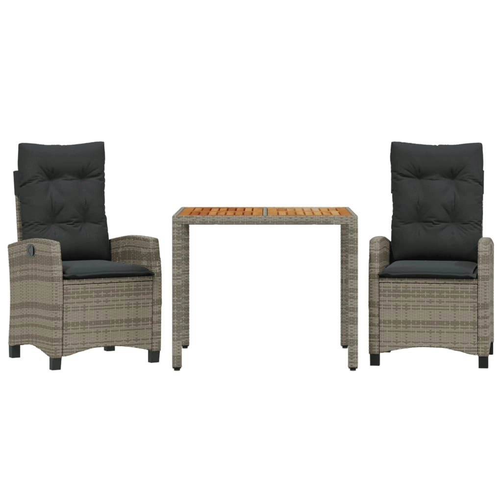 3 Piece Garden Dining Set with Cushions Grey Poly Rattan 3212671