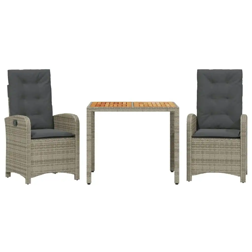 3 Piece Garden Dining Set with Cushions Grey Poly Rattan 3212239