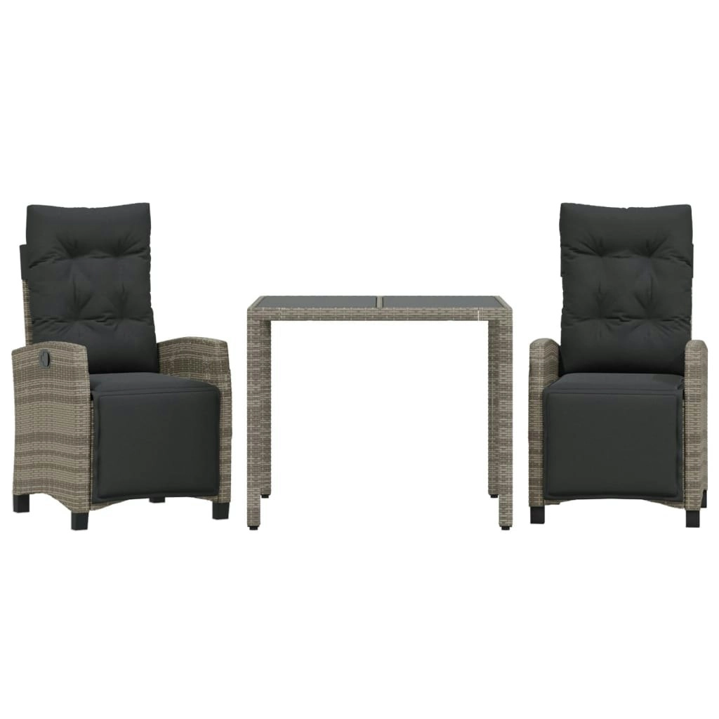 3 Piece Garden Dining Set with Cushions Grey Poly Rattan 3212894