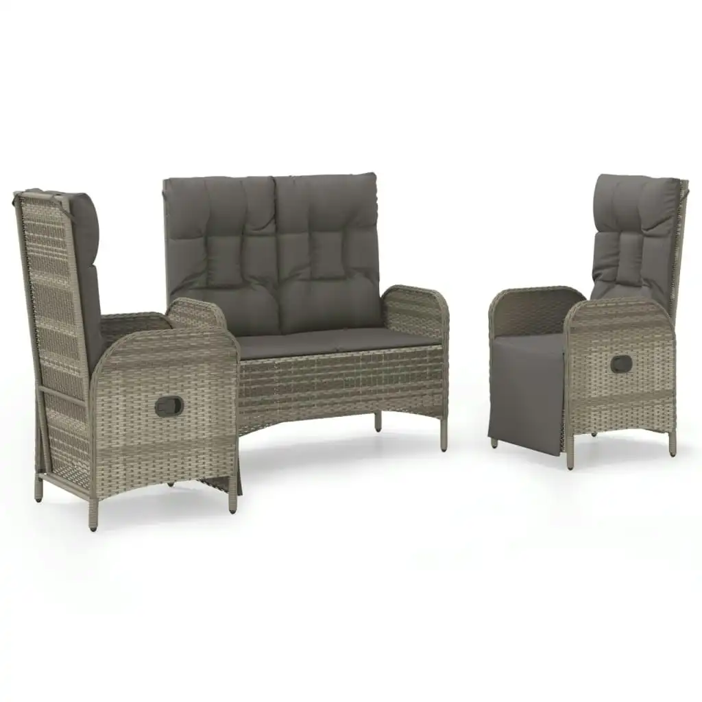 3 Piece Garden Dining Set with Cushions Grey Poly Rattan 3185092