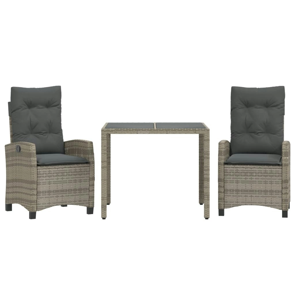 3 Piece Garden Dining Set with Cushions Grey Poly Rattan 3212644