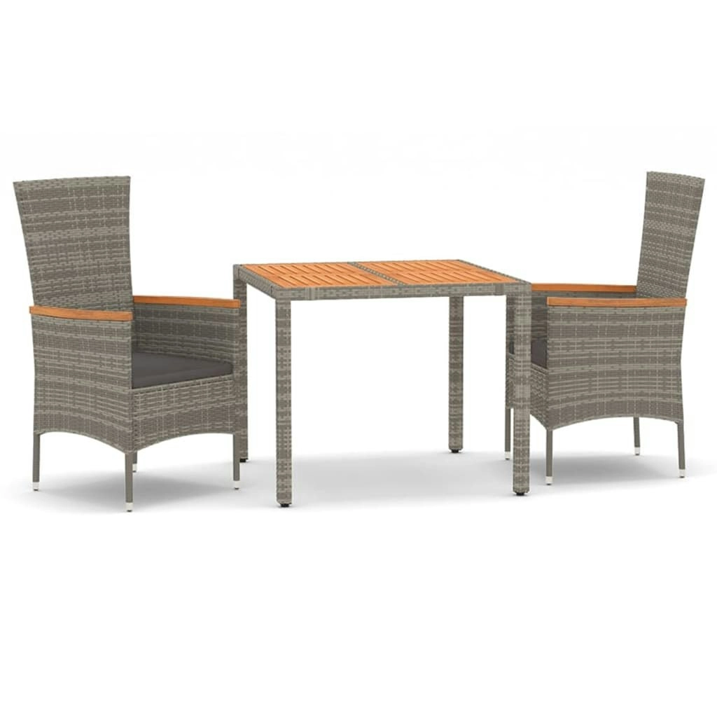 3 Piece Garden Dining Set with Cushions Grey Poly Rattan 3157534