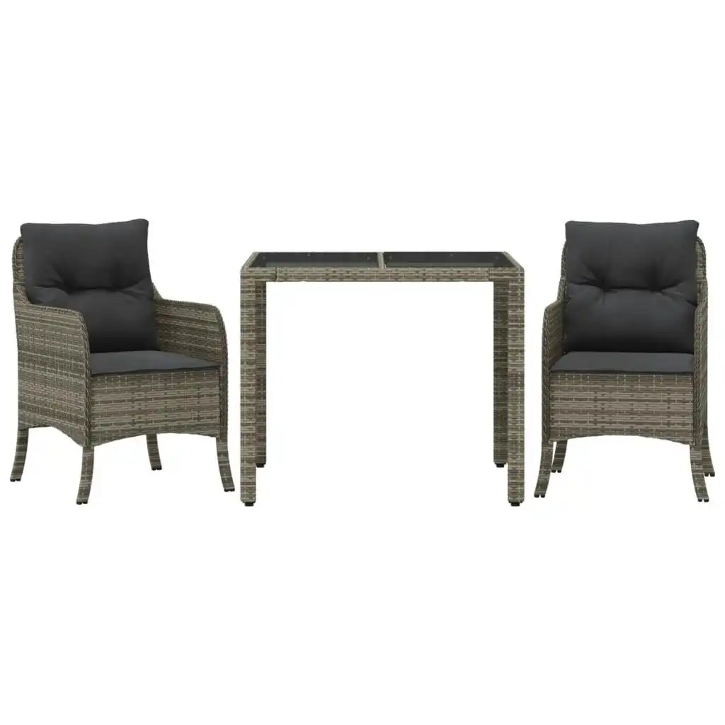 3 Piece Garden Dining Set with Cushions Grey Poly Rattan 3211854