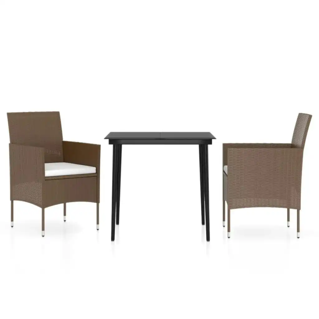 3 Piece Garden Dining Set with Cushions Brown and Black 3099323