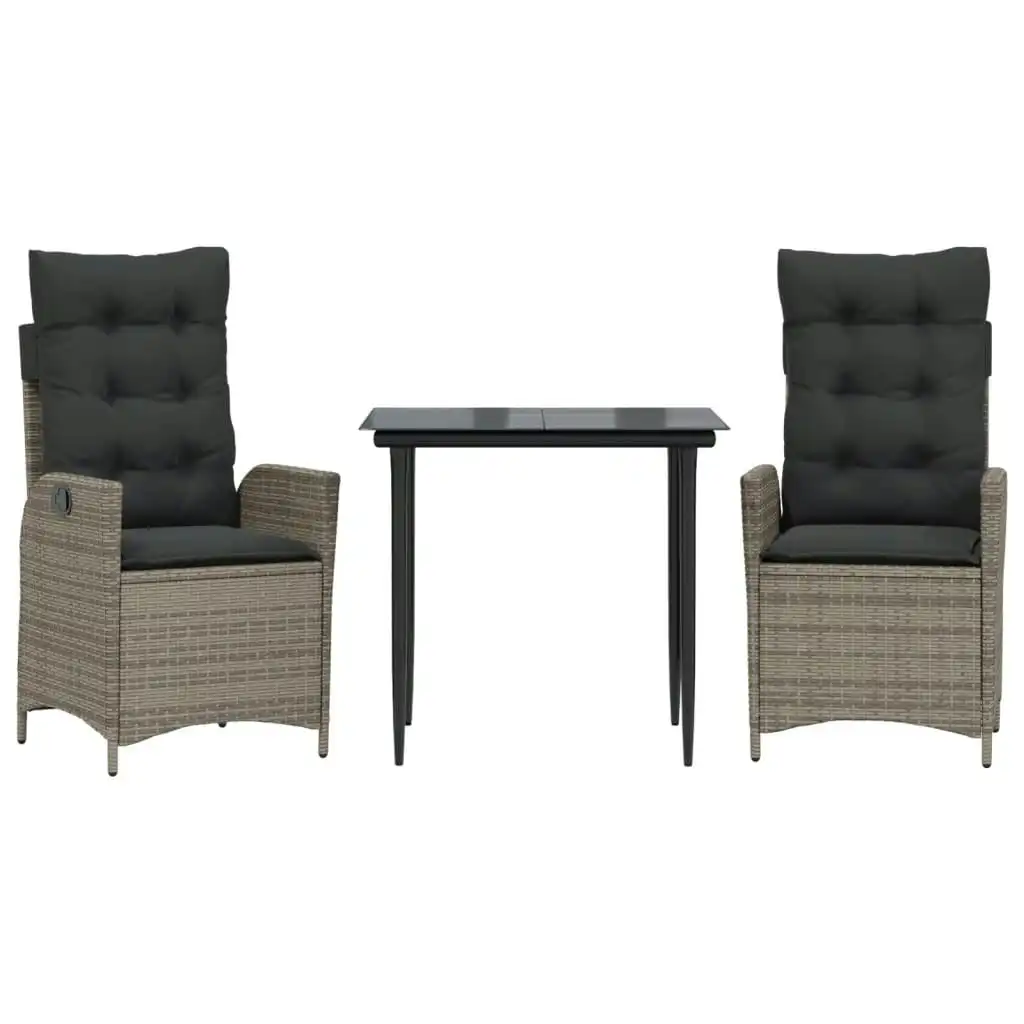 3 Piece Garden Dining Set with Cushions Grey Poly Rattan 3213214