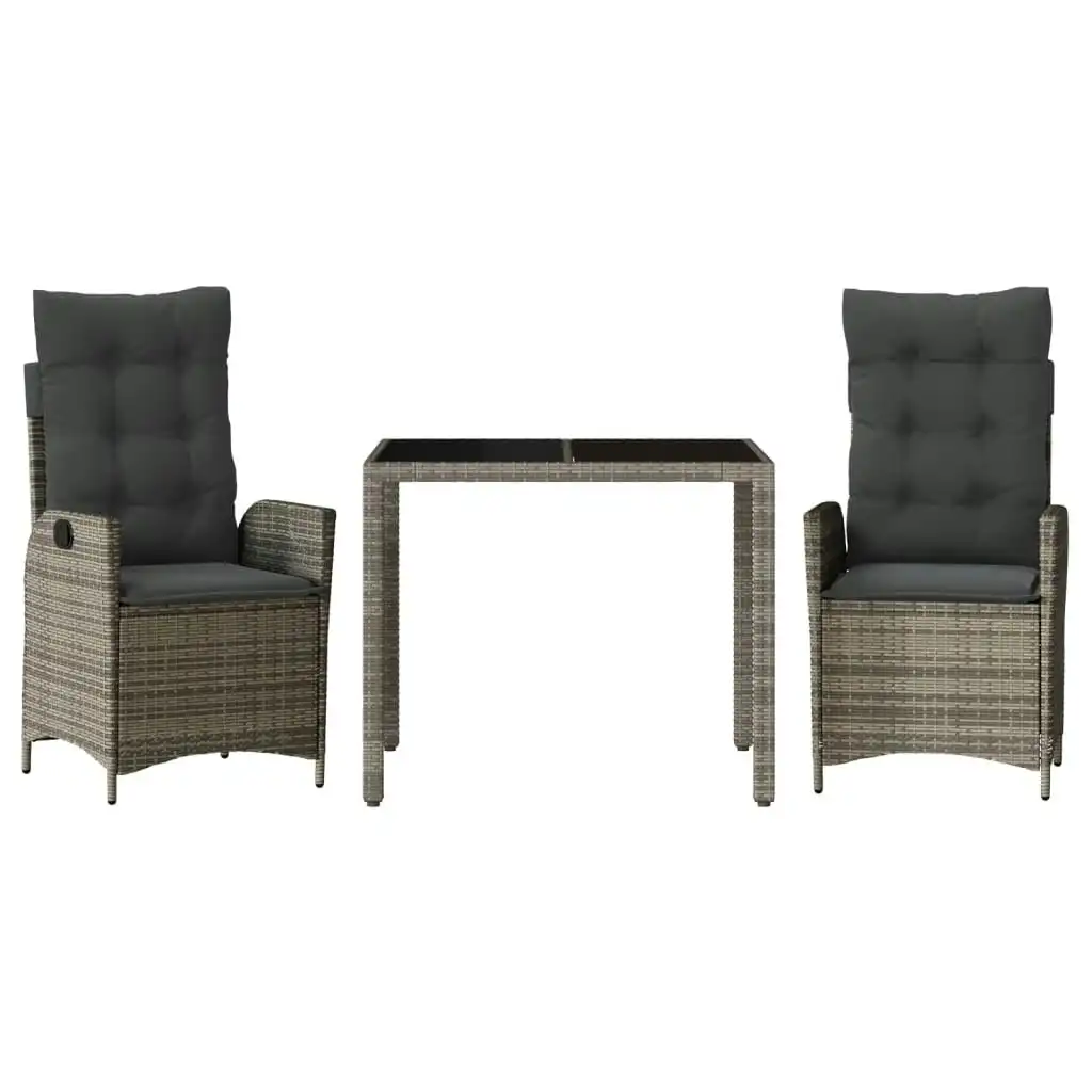 3 Piece Garden Dining Set with Cushions Grey Poly Rattan 3213076