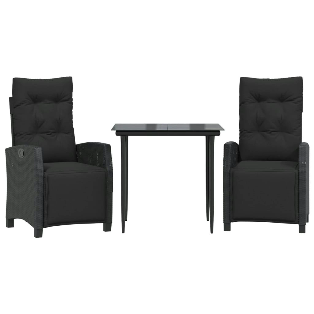 3 Piece Garden Dining Set with Cushions Black Poly Rattan 3212960