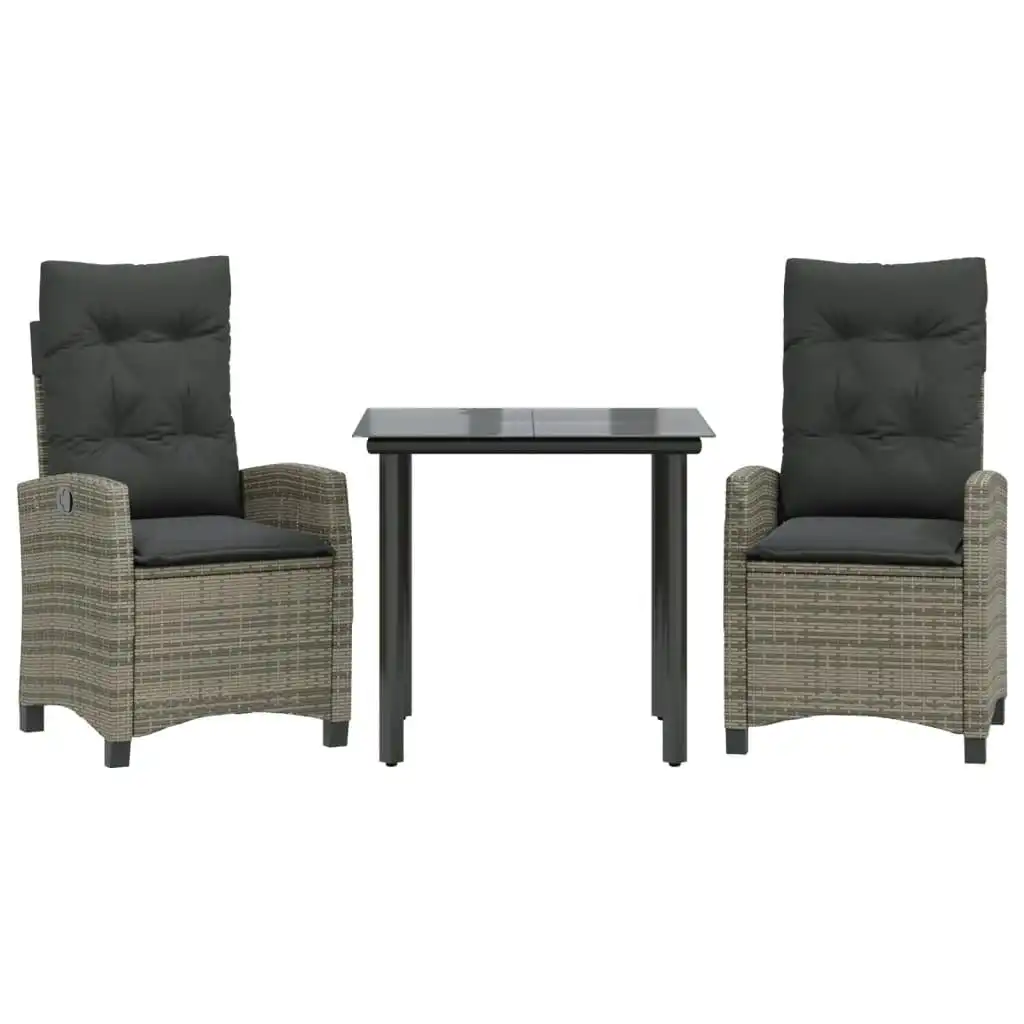 3 Piece Garden Dining Set with Cushions Grey Poly Rattan 3212792