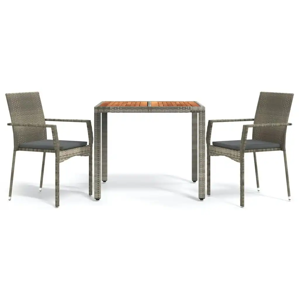 3 Piece Garden Dining Set with Cushions Grey Poly Rattan 3184993