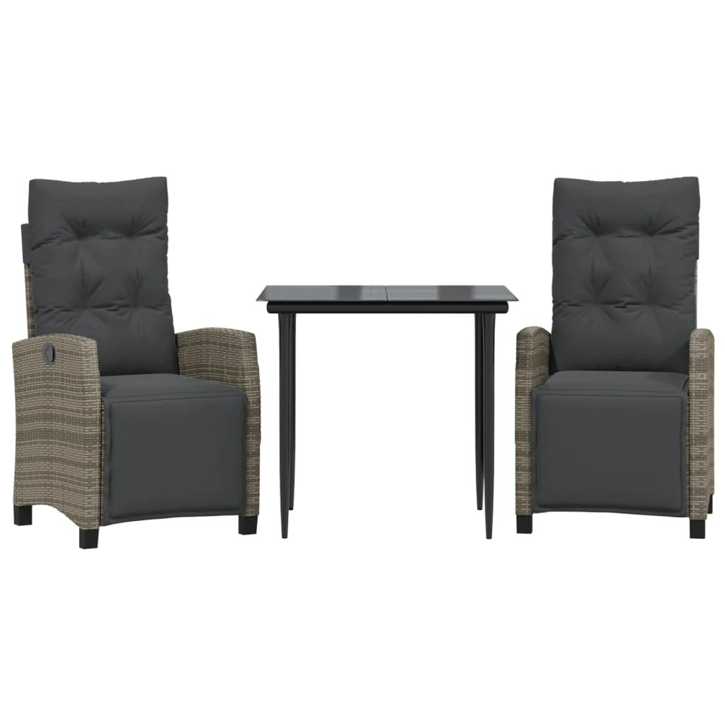 3 Piece Garden Dining Set with Cushions Grey Poly Rattan 3212988