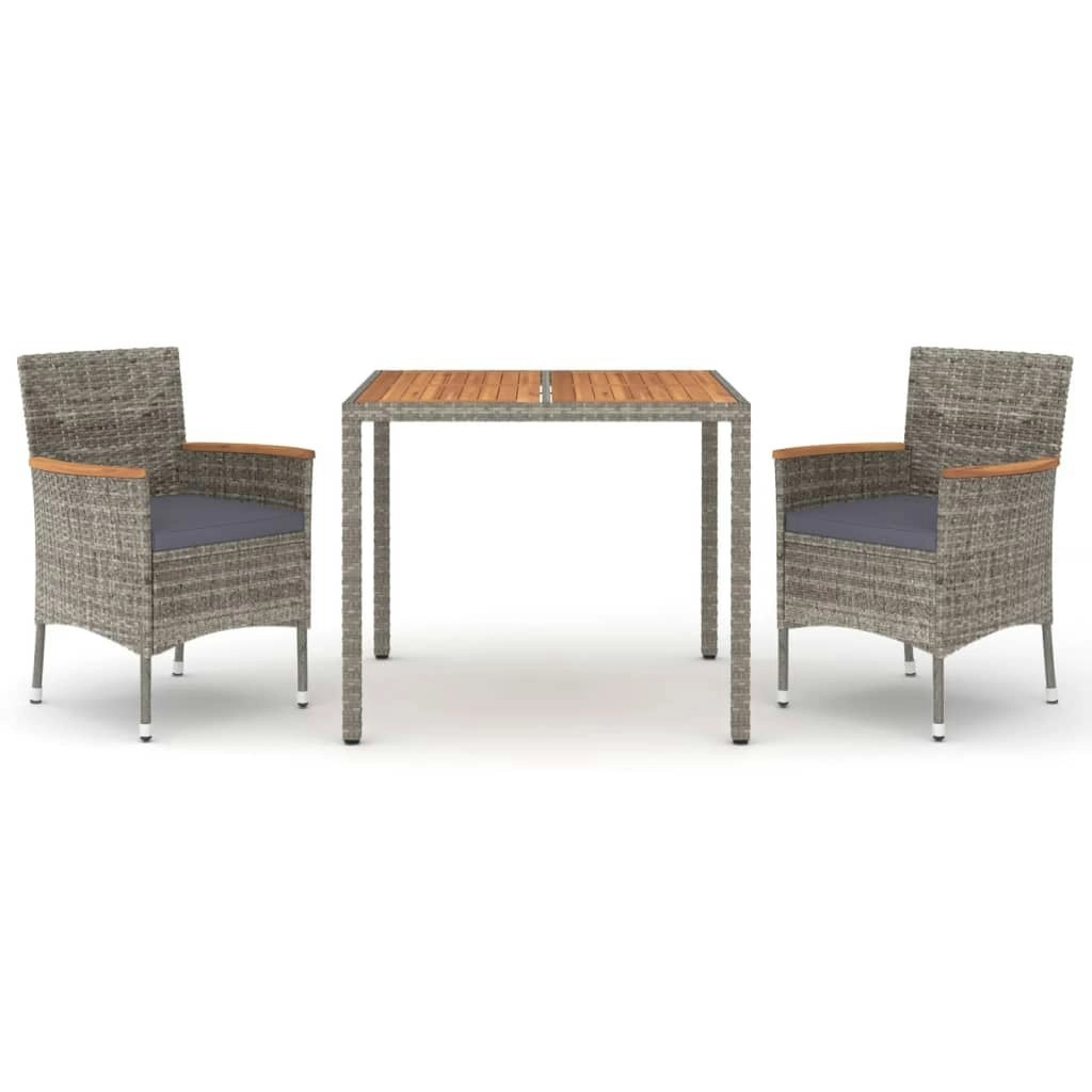 3 Piece Garden Dining Set with Cushions Grey Poly Rattan 3187364