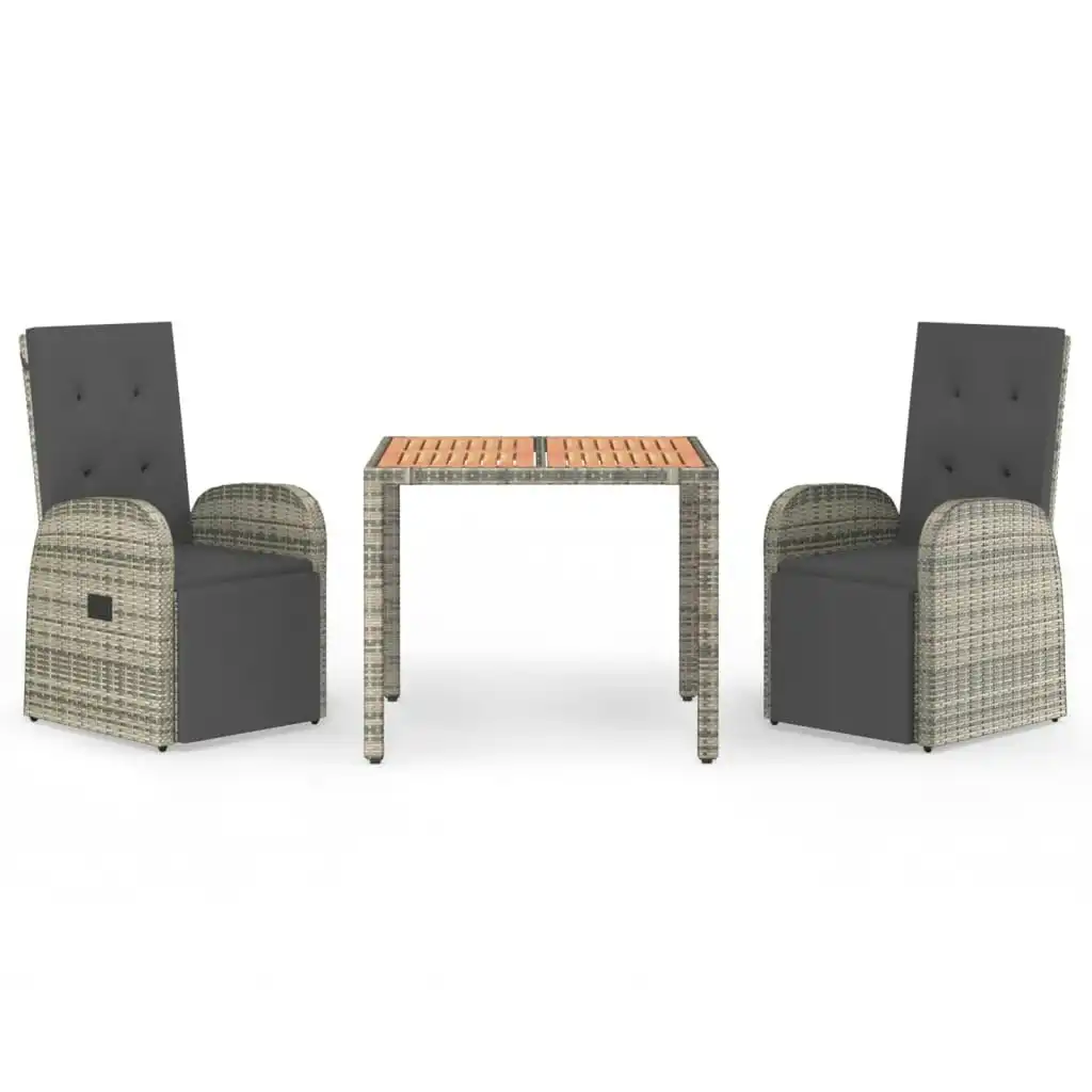 3 Piece Garden Dining Set with Cushions Grey Poly Rattan 3157591