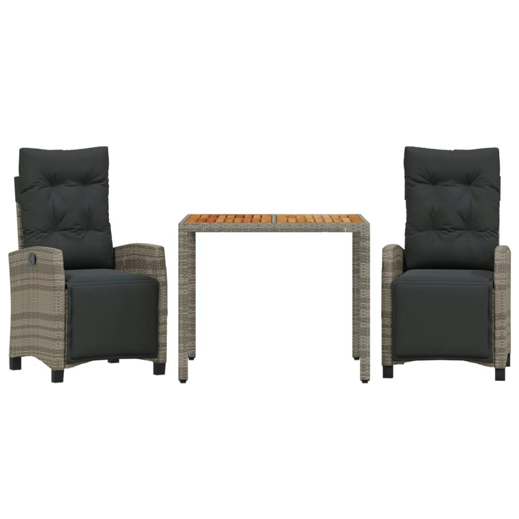 3 Piece Garden Dining Set with Cushions Grey Poly Rattan 3212912