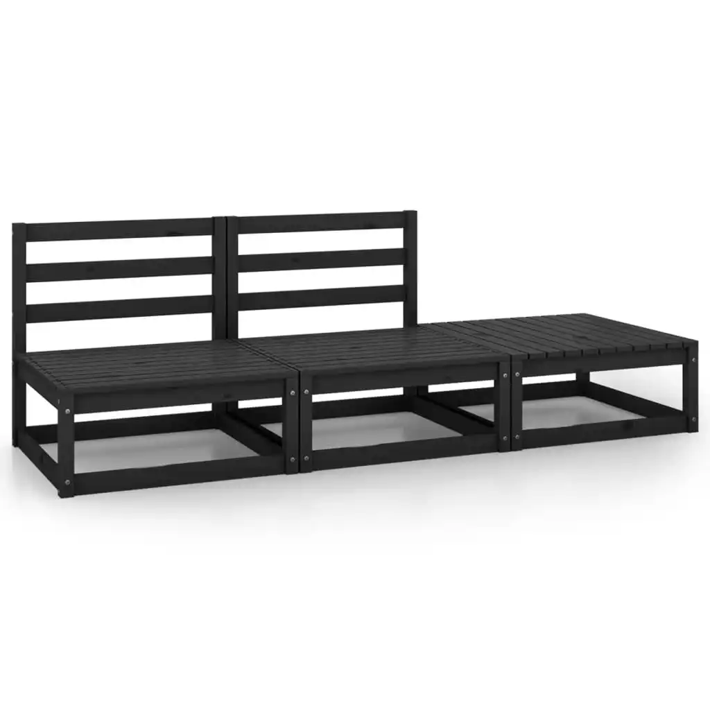 3 Piece Garden Lounge Set Black Solid Pinewood 805714