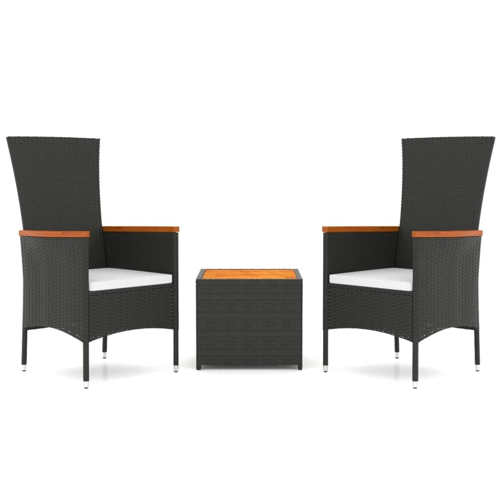 3 Piece Garden Lounge Set Black Poly Rattan&Solid Wood Acacia 3157648