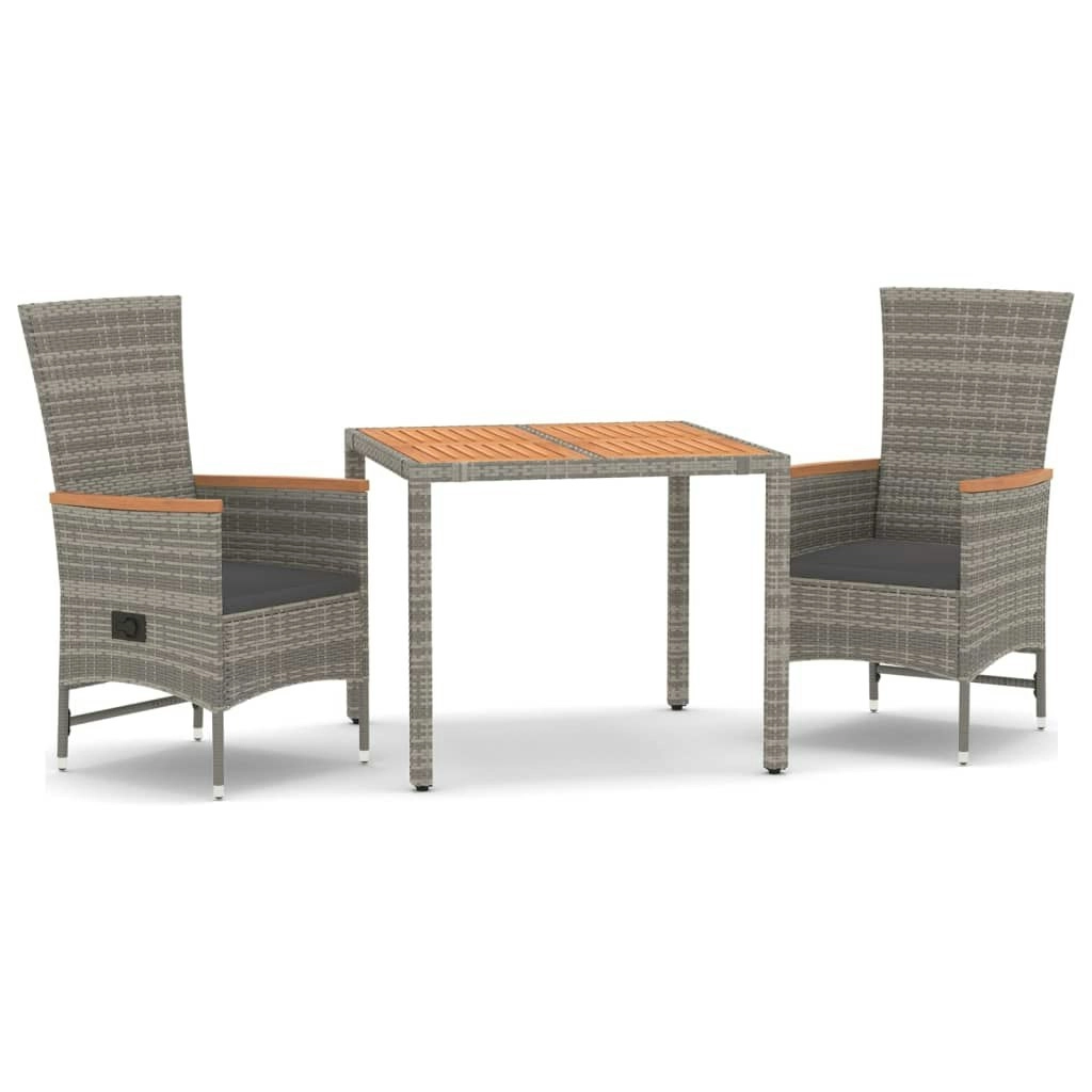 3 Piece Garden Dining Set with Cushions Grey Poly Rattan 3157546