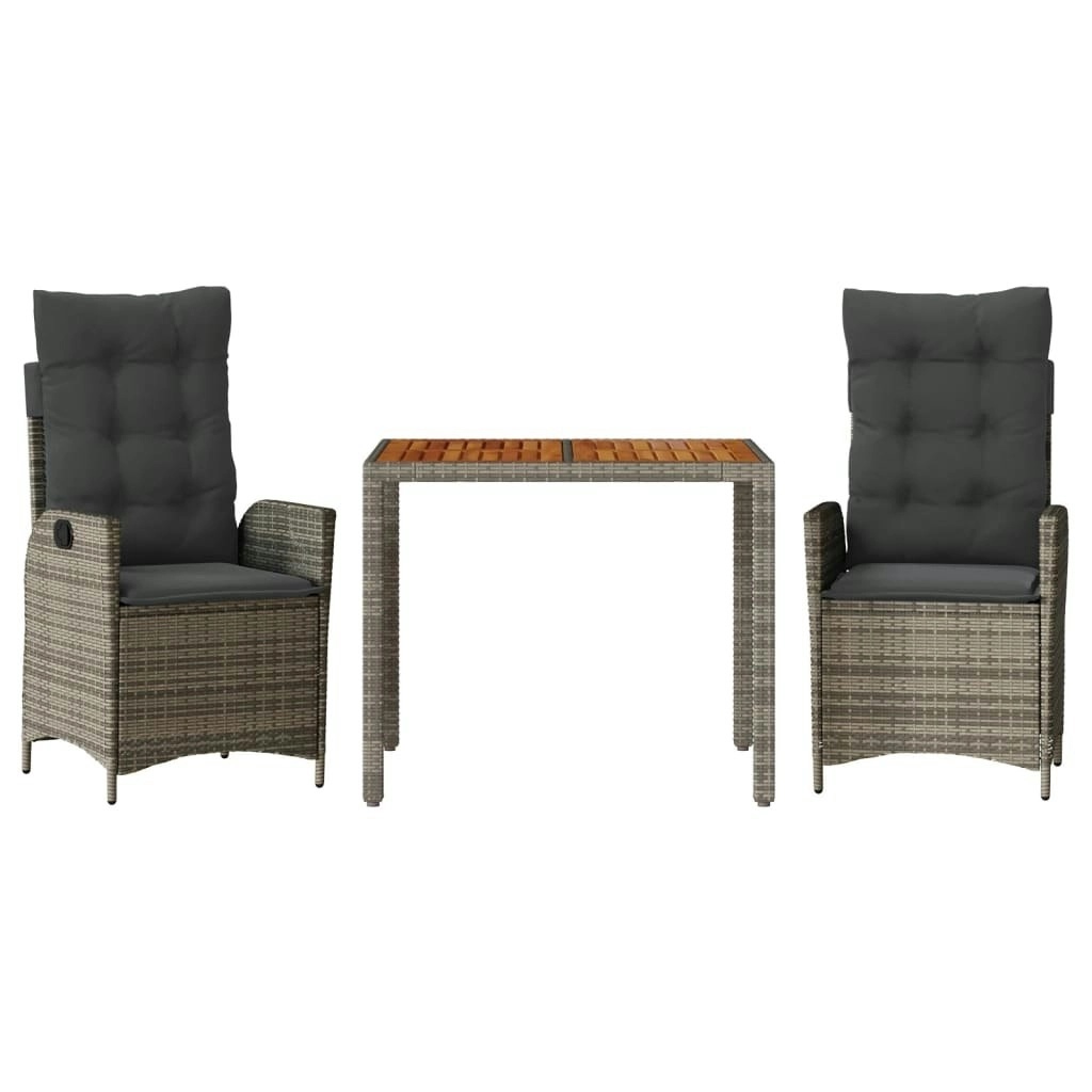 3 Piece Garden Dining Set with Cushions Grey Poly Rattan 3213103