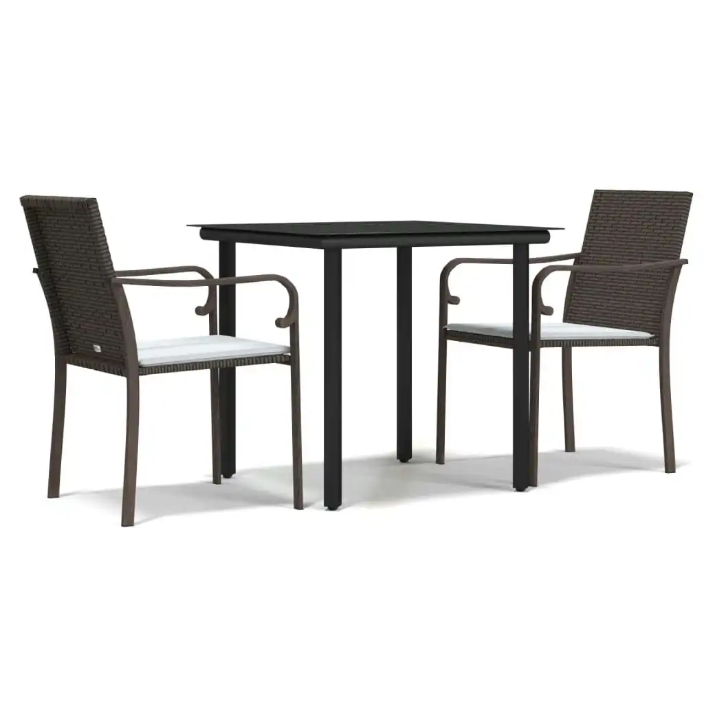 3 Piece Garden Dining Set with Cushions Poly Rattan and Steel 3186953