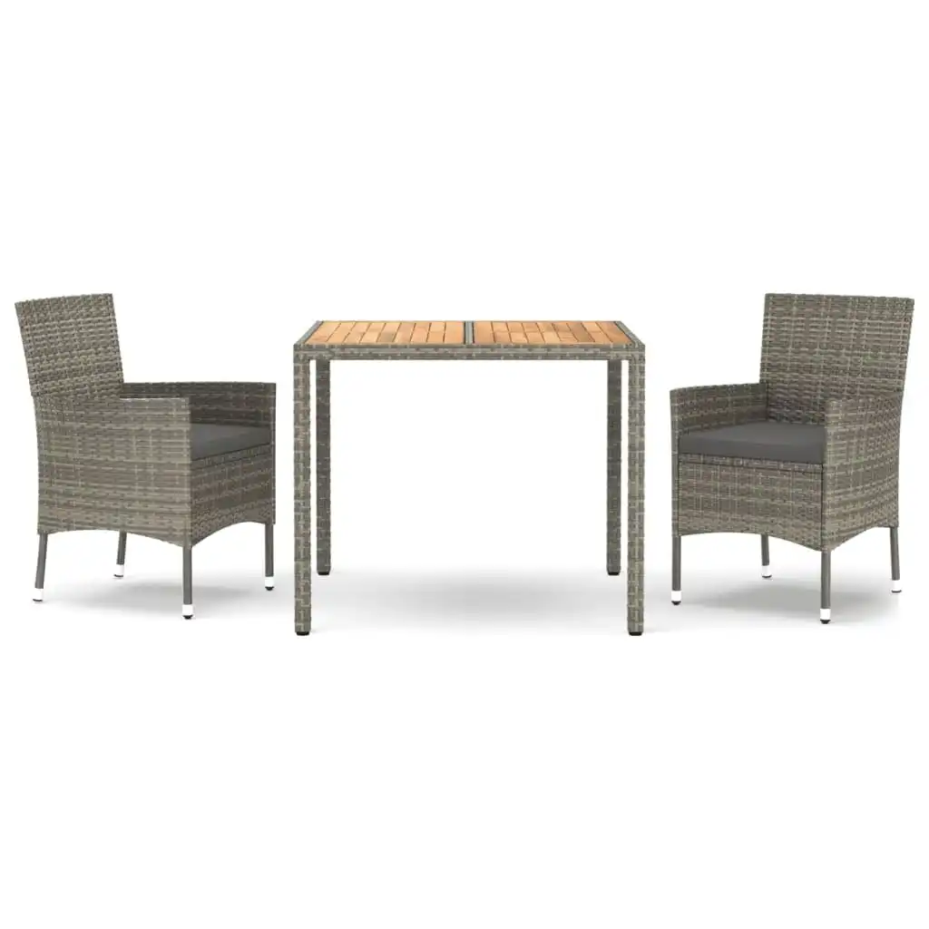 3 Piece Garden Dining Set with Cushions Grey Poly Rattan 3187404