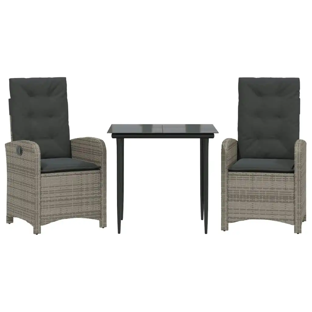 3 Piece Garden Dining Set with Cushions Grey Poly Rattan 3212350