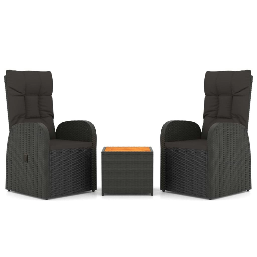 3 Piece Garden Lounge Set Black Poly Rattan&Solid Wood Acacia 3157649