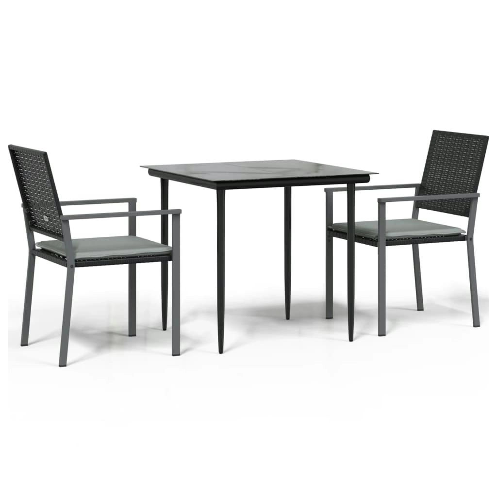 3 Piece Garden Dining Set with Cushions Poly Rattan and Steel 3187001