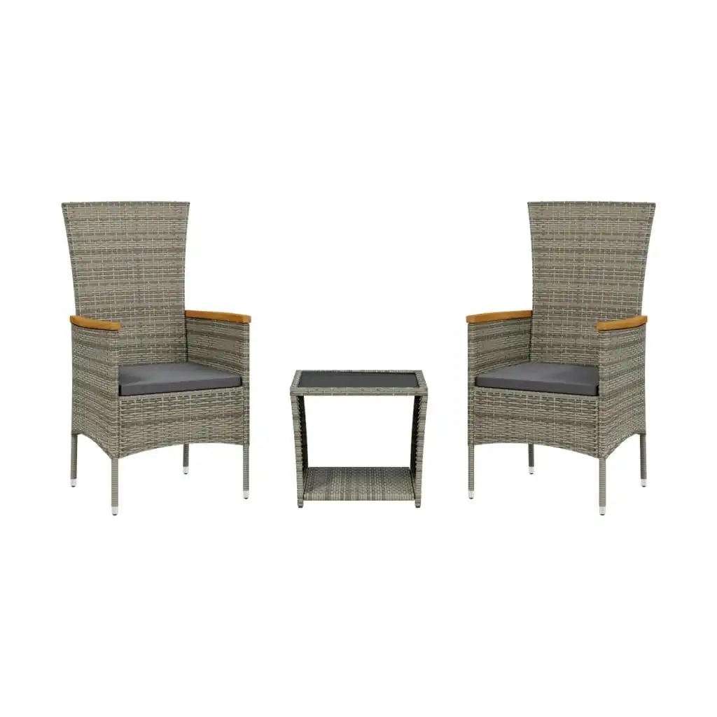 3 Piece Garden Dining Set with Cushions Grey Poly Rattan 3277562