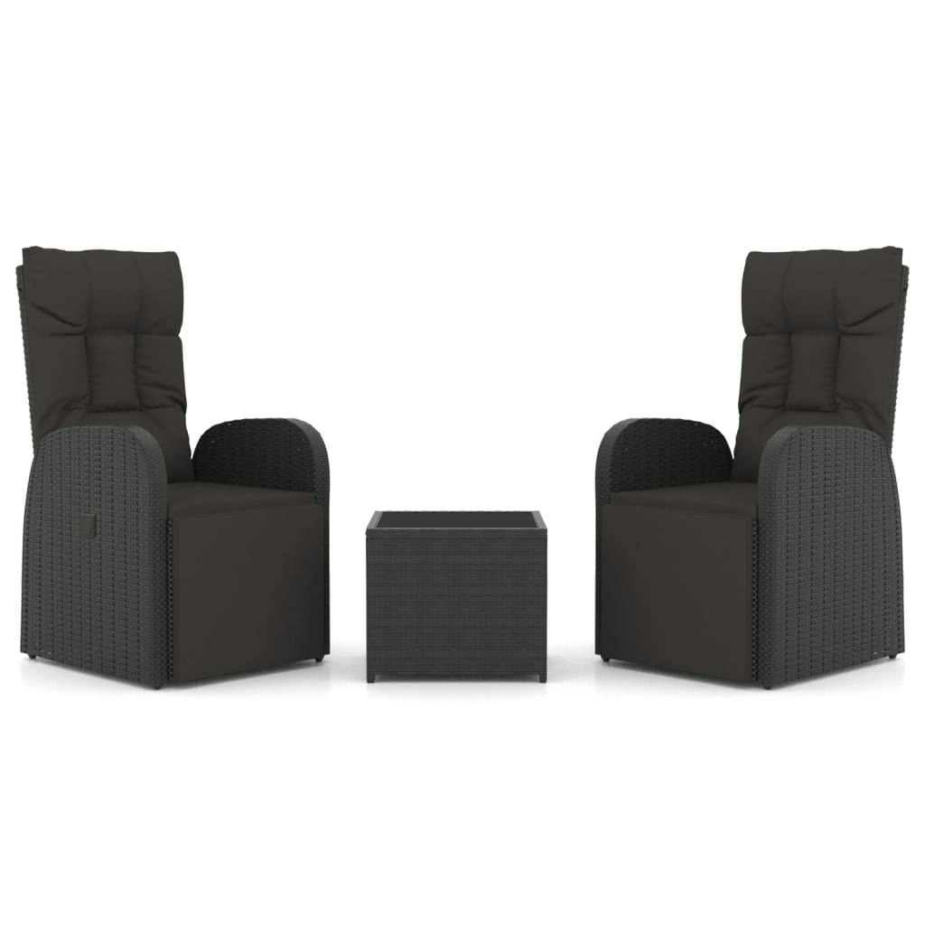 3 Piece Garden Lounge Set Black Poly Rattan&Steel 3157660