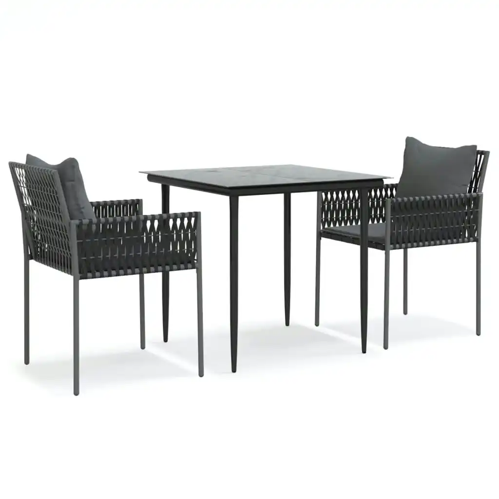 3 Piece Garden Dining Set with Cushions Poly Rattan and Steel 3187051