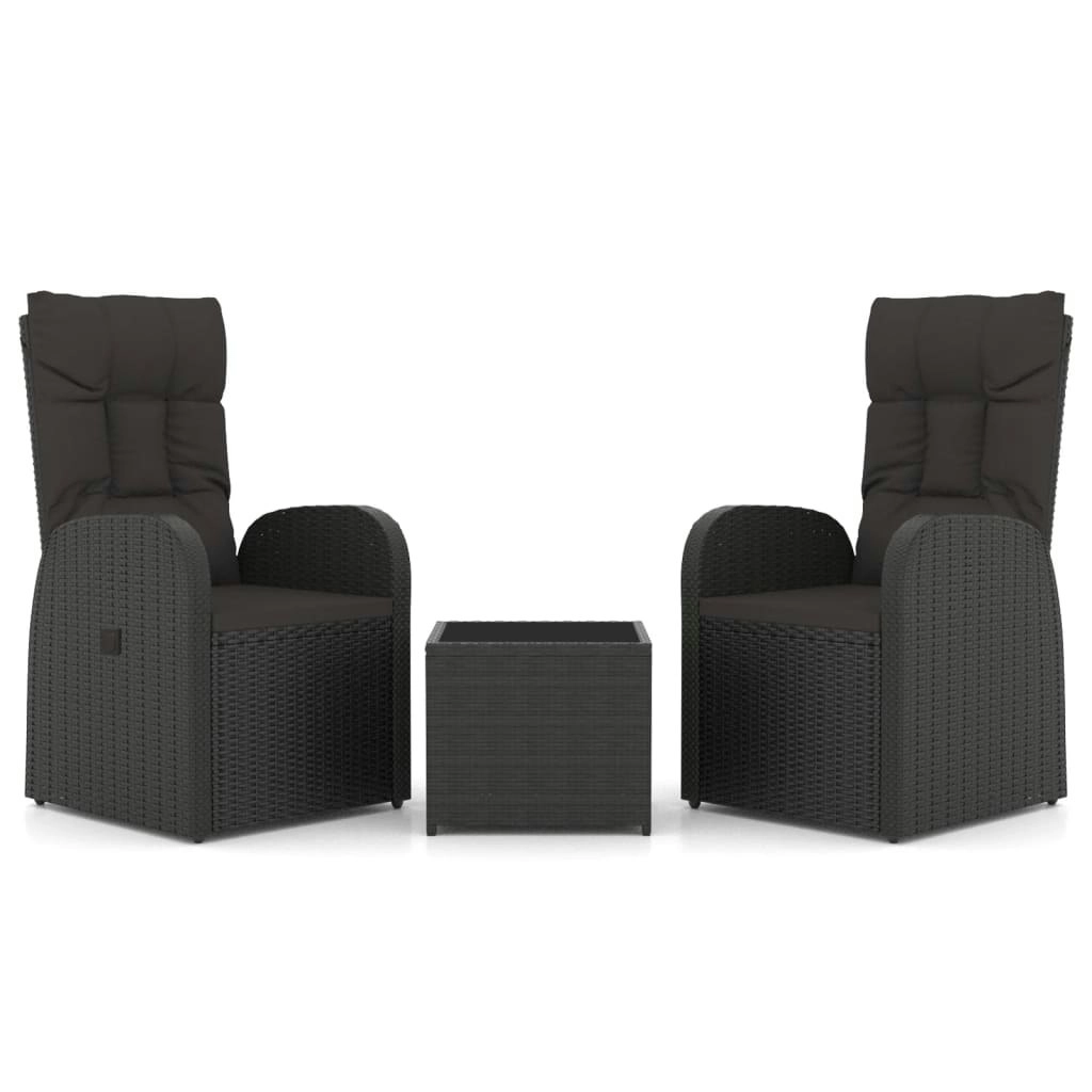 3 Piece Garden Lounge Set Black Poly Rattan&Steel 3157659