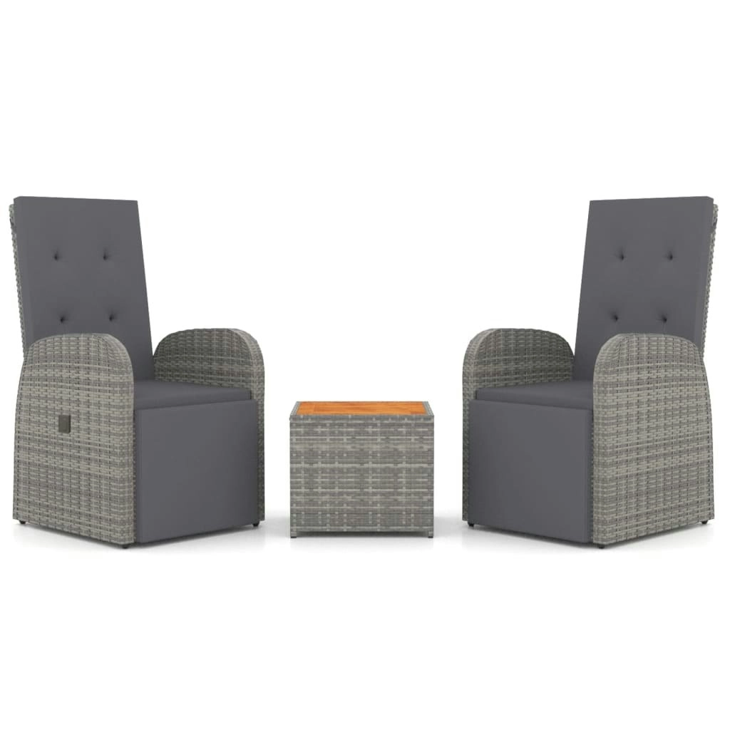 3 Piece Garden Lounge Set Grey Poly Rattan&Solid Wood Acacia 3157656