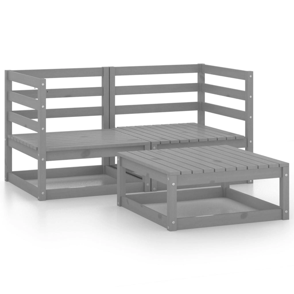 3 Piece Garden Lounge Set Grey Solid Pinewood 3075251