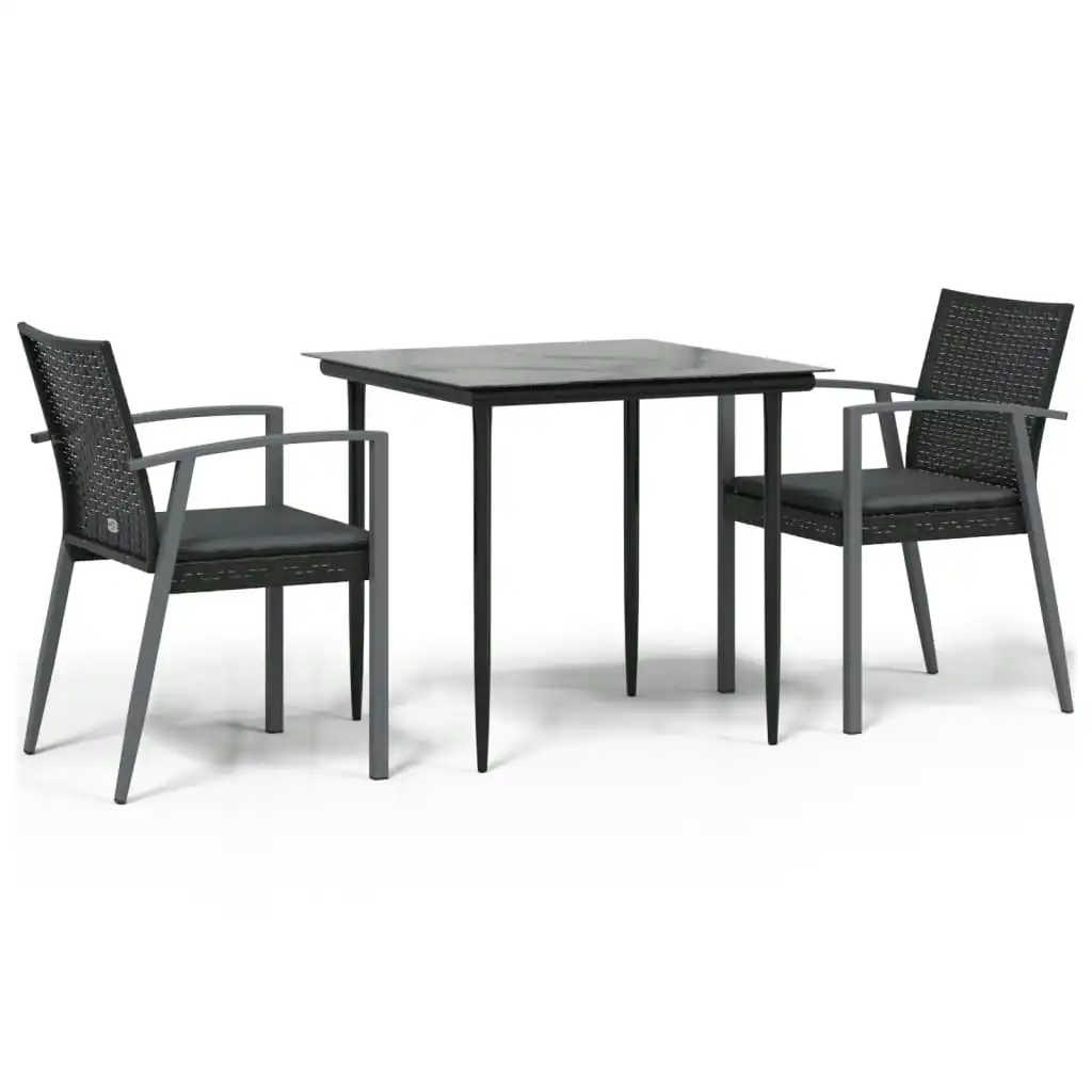 3 Piece Garden Dining Set with Cushions Poly Rattan and Steel 3186971