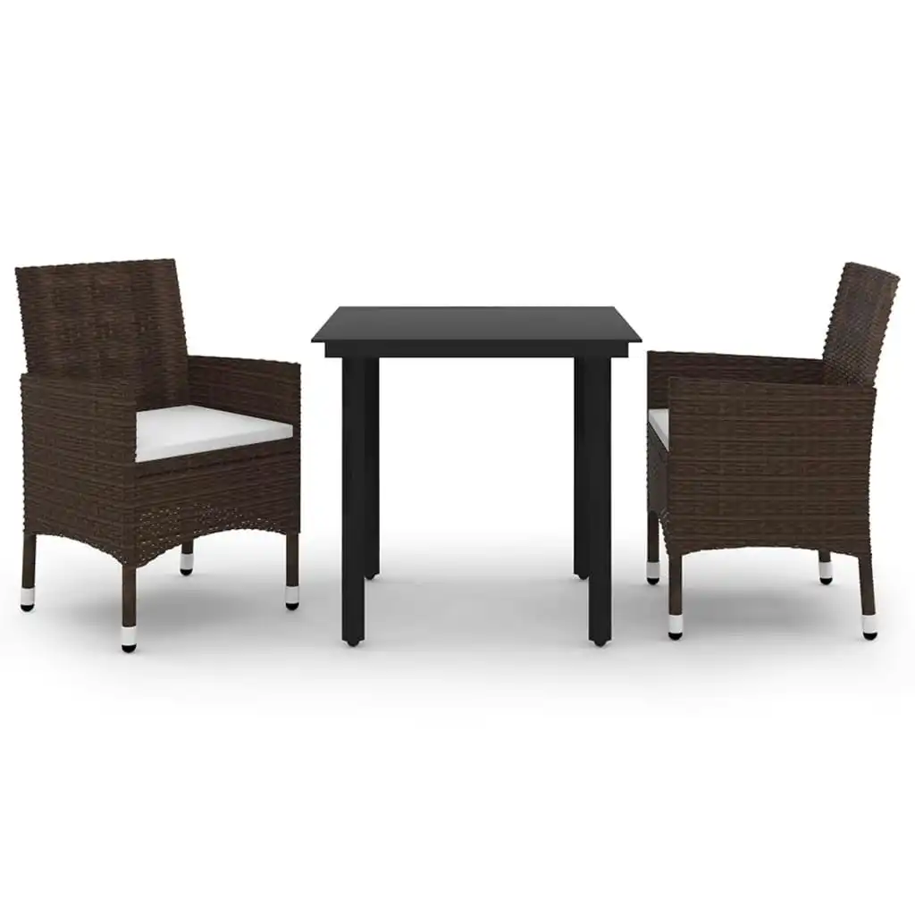 3 Piece Garden Dining Set with Cushions Poly Rattan and Glass 3099673