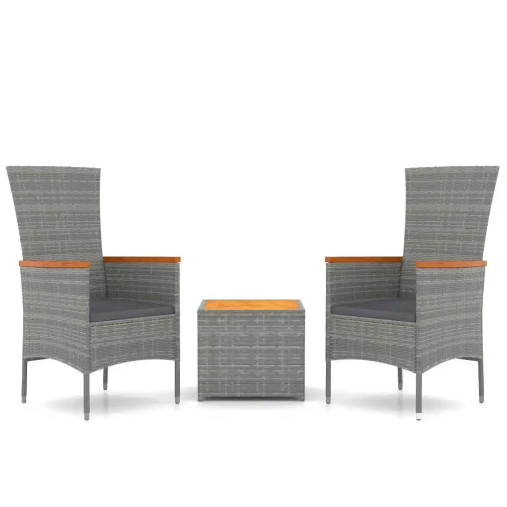 3 Piece Garden Lounge Set Grey Poly Rattan&Solid Wood Acacia 3157652