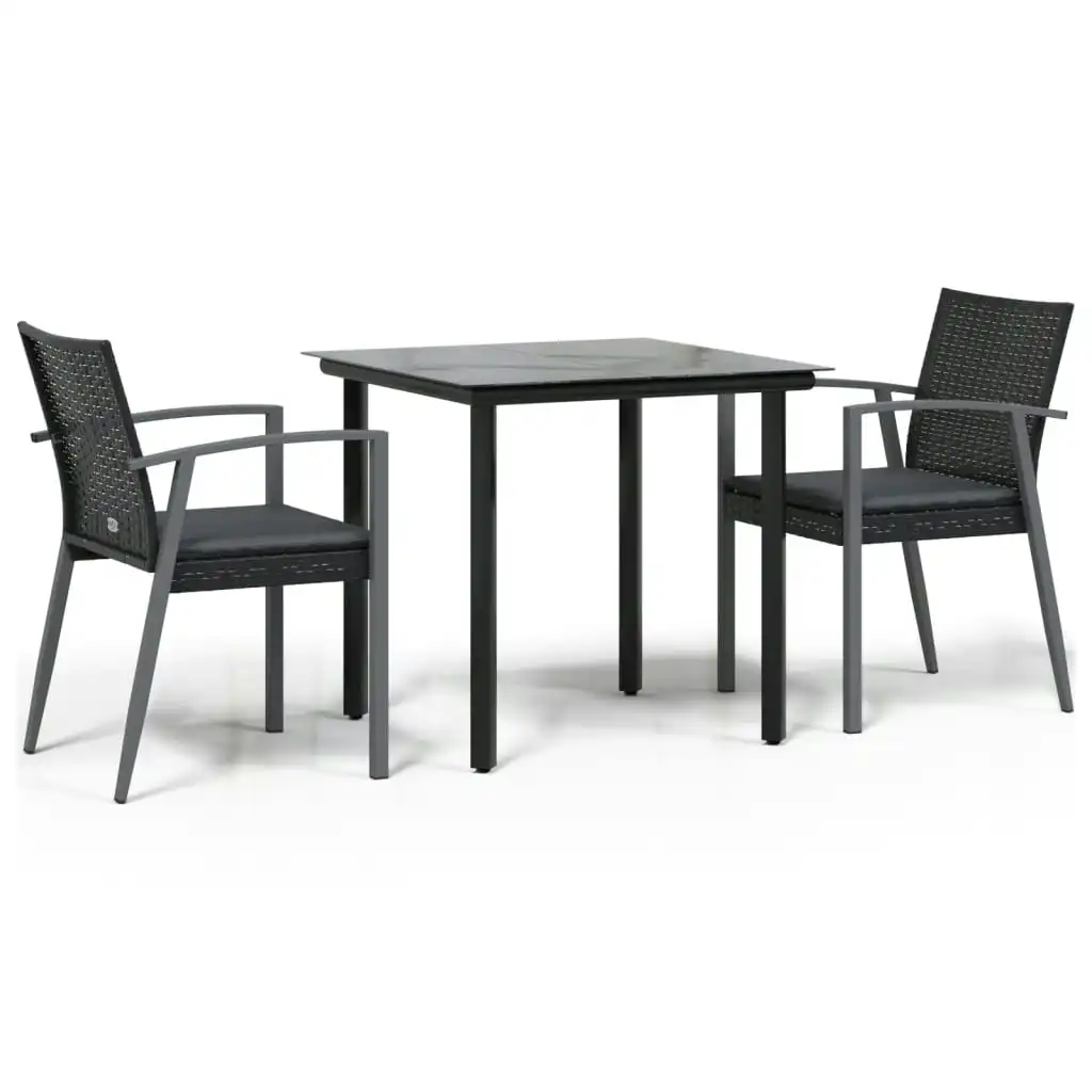 3 Piece Garden Dining Set with Cushions Poly Rattan and Steel 3186987