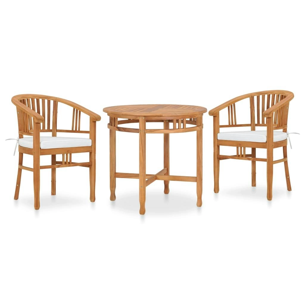 3 Piece Garden Dining Set with Cushions Solid Teak Wood 3053648