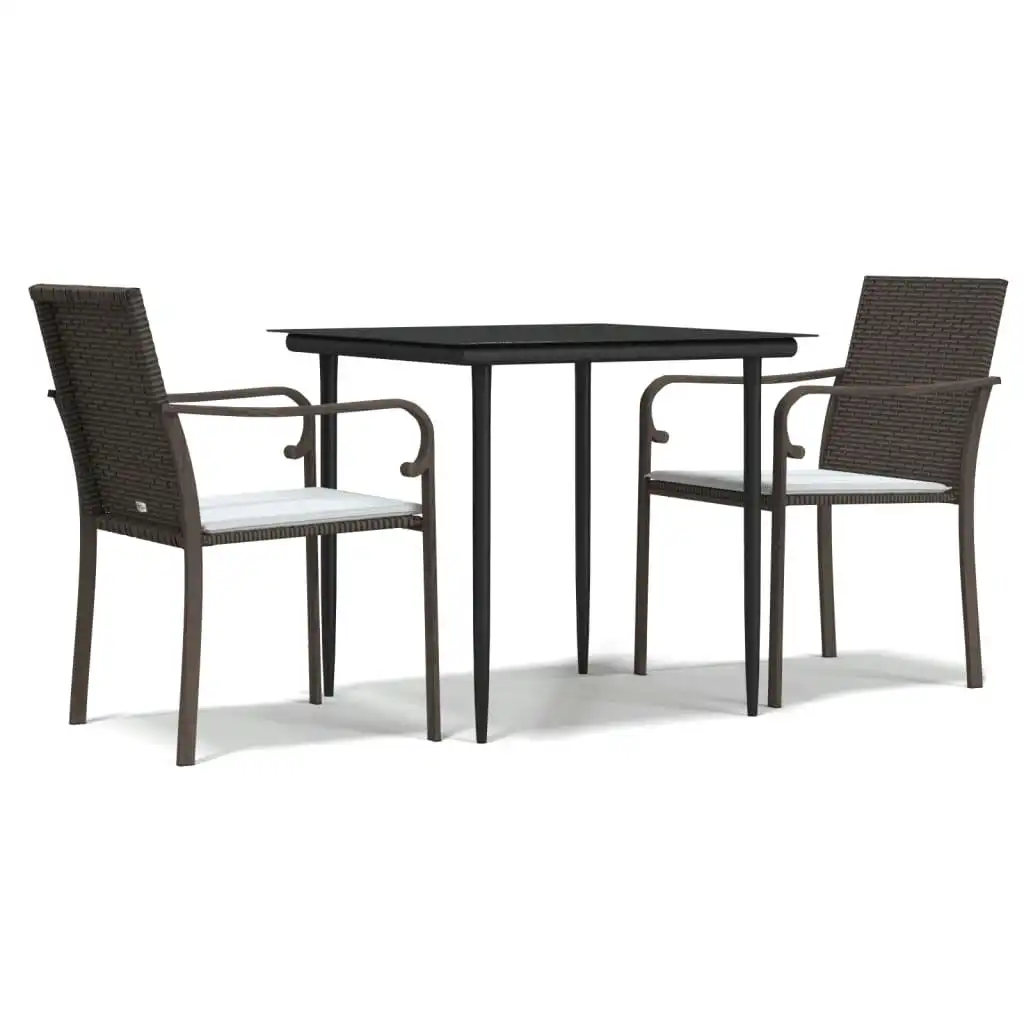 3 Piece Garden Dining Set with Cushions Poly Rattan and Steel 3186937