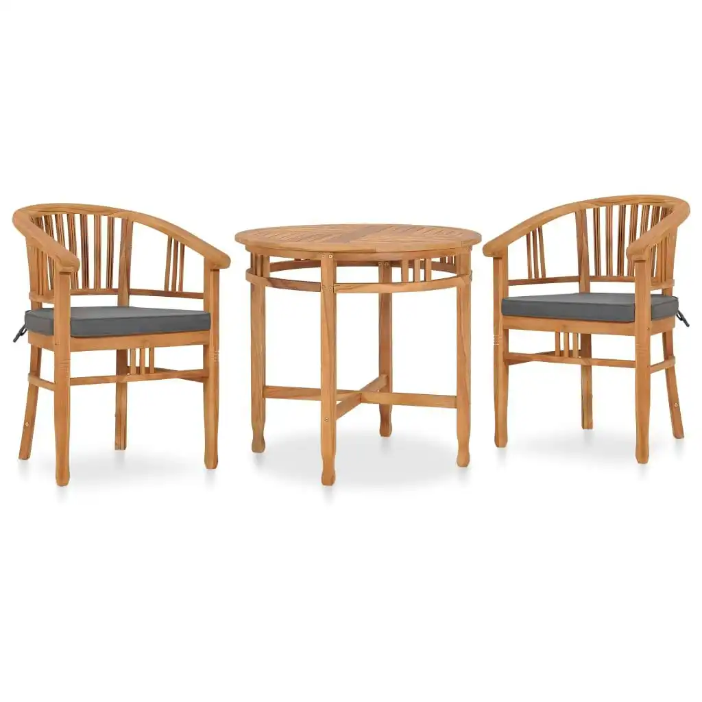 3 Piece Garden Dining Set with Cushions Solid Teak Wood 3053649