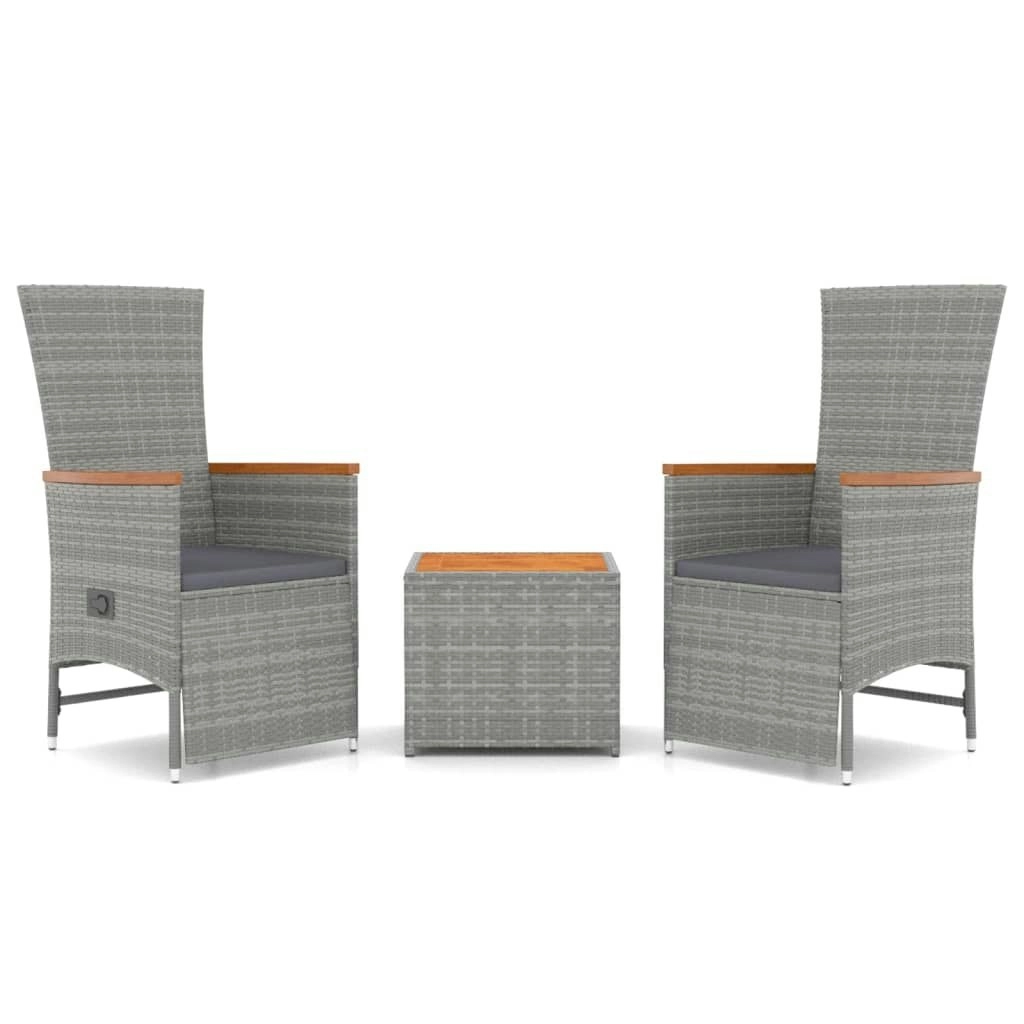 3 Piece Garden Lounge Set Grey Poly Rattan&Solid Wood Acacia 3157654