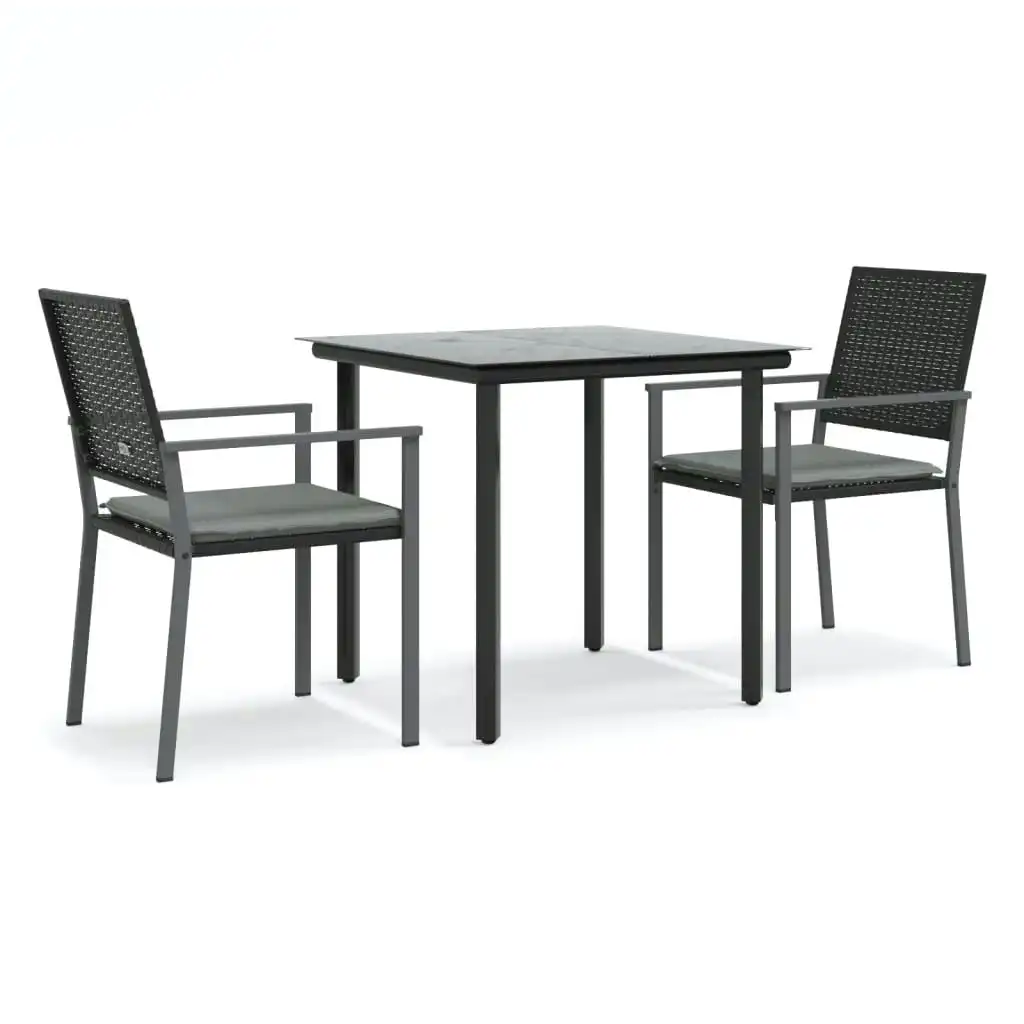 3 Piece Garden Dining Set with Cushions Poly Rattan and Steel 3187017