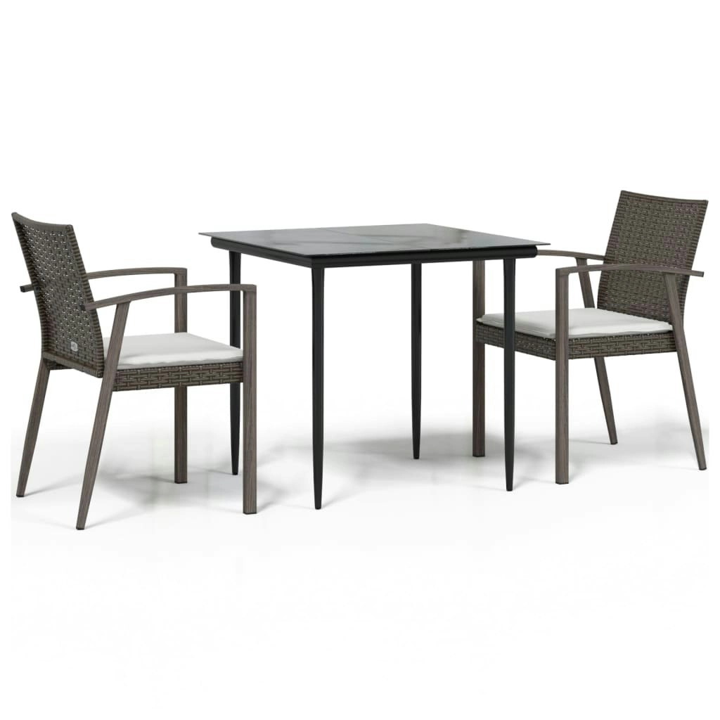 3 Piece Garden Dining Set with Cushions Poly Rattan and Steel 3186969