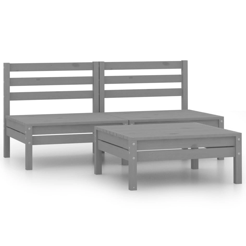 3 Piece Garden Lounge Set Grey Solid Wood Pine 3082379