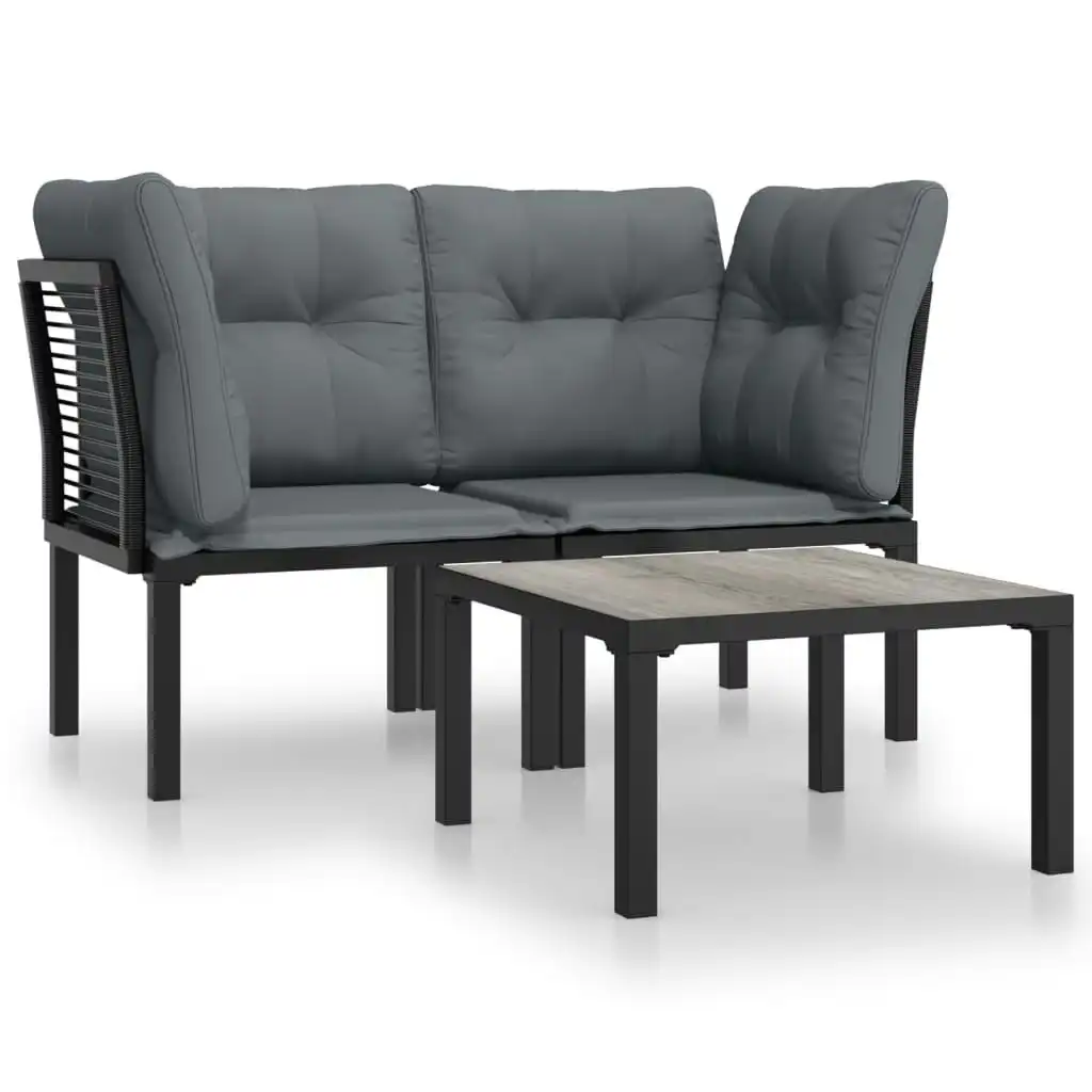 3 Piece Garden Lounge Set Black and Grey Poly Rattan 3187730