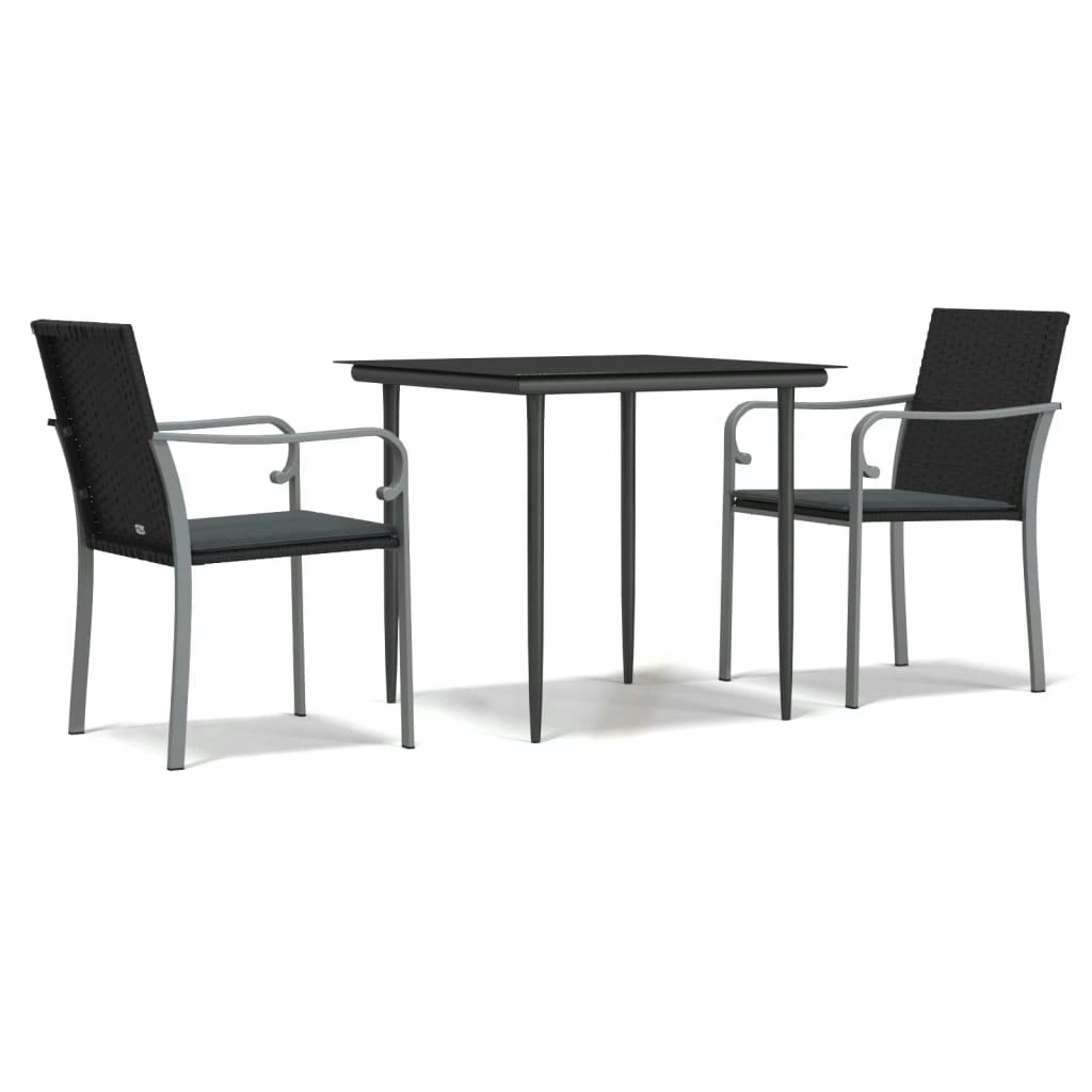 3 Piece Garden Dining Set with Cushions Poly Rattan and Steel 3186939