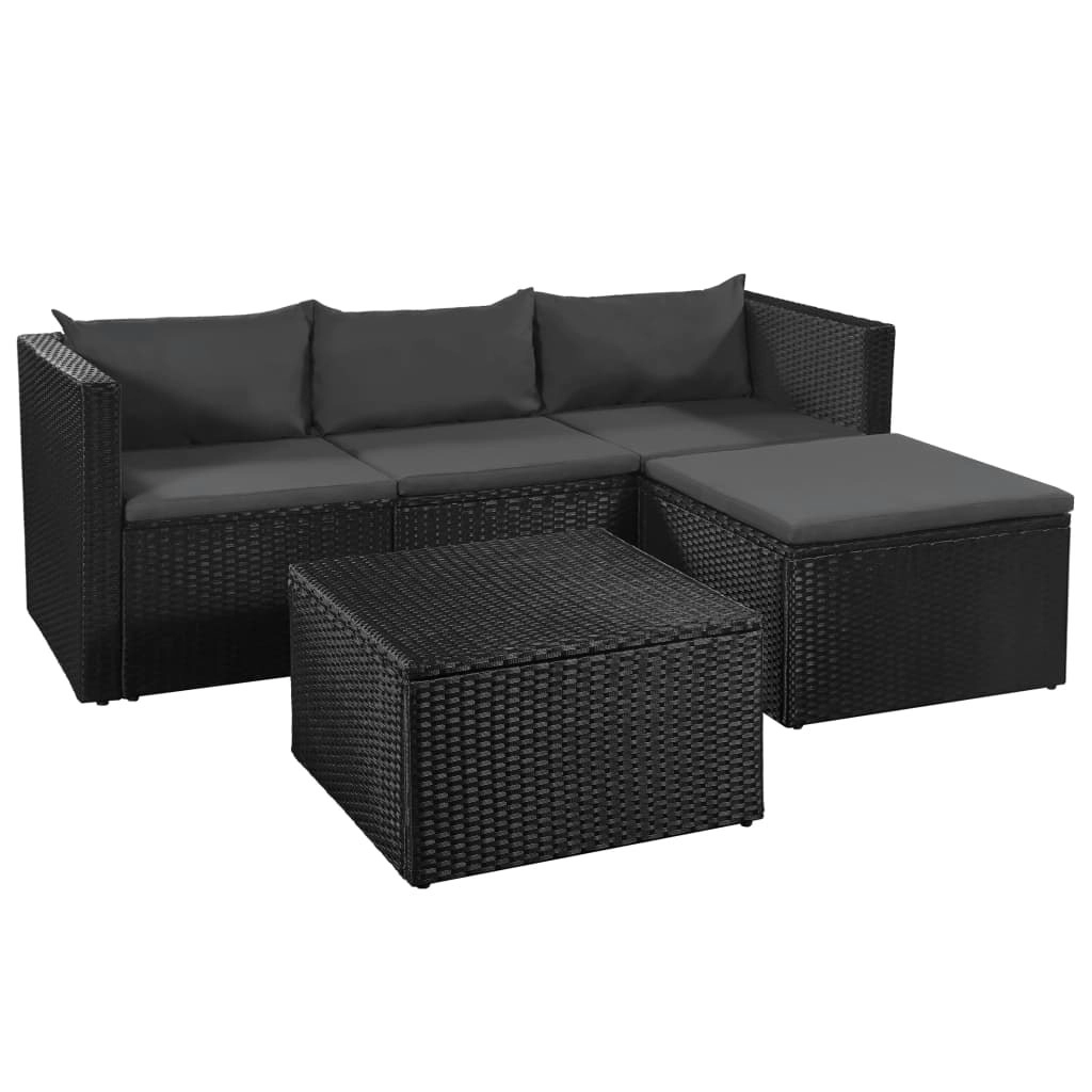 3 Piece Garden Lounge Set Poly Rattan Black and Grey 44169